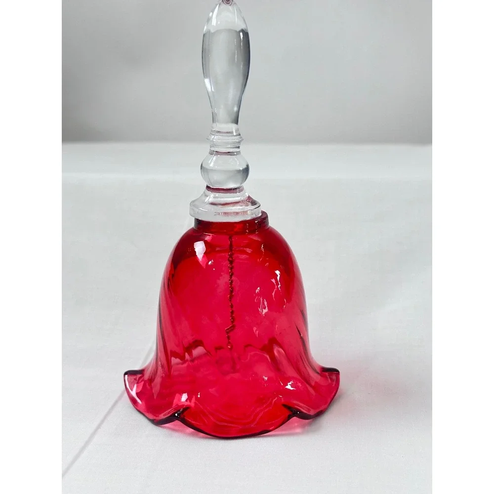 Vintage Cranberry Red‎ Glass Bell Swirl Optic Scalloped Rim 6.5